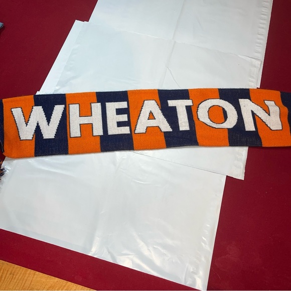 Wheaton College SCARF 65” Double Sided Acrylic Orange/Blue stripes, SOFT Fringe - Picture 2 of 7